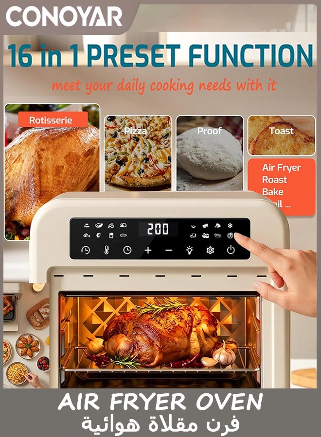 CONOYAR Convection Digital Air Fryer Oven Small, 15L Mini Electric Toaster Oven Combo 16 in 1 Functions with LED Display, 1300W for Air Fry, Grill, Roast, Bake, Toast, and More, White - Image 5