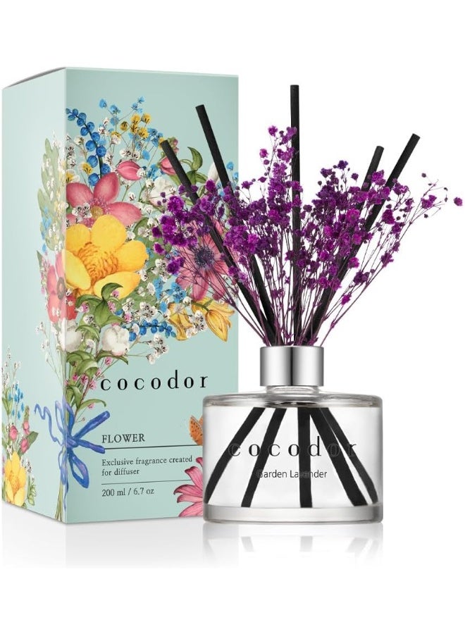 COCODOR Flower Reed Diffuser Set / 6.7oz / Garden Lavender/Scent Diffuser with Sticks Home Fragrance Oil Reed Diffuser for Bathroom Shelf Decor - Image 1