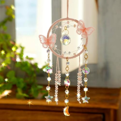 Artilady Dream Catcher for Girls - Pink Butterfly Small Moon Dream Catchers with Crystals Cute Room Decor for Teen Girls Boys Boho Bedroom Wall Home Decorations Birthday Christmas Kids Gifts - Image 5