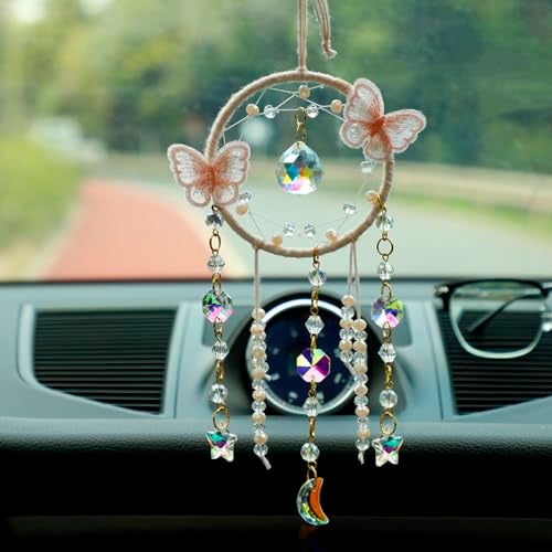 Artilady Dream Catcher for Girls - Pink Butterfly Small Moon Dream Catchers with Crystals Cute Room Decor for Teen Girls Boys Boho Bedroom Wall Home Decorations Birthday Christmas Kids Gifts - Image 4