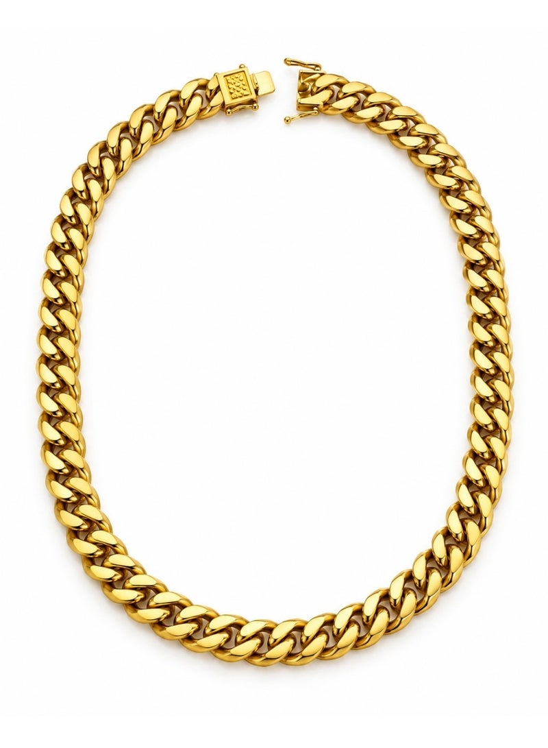 Le Paris Jewels Men's Miami Cuban Link Chain, 18K Gold Plated Stainless Steel, 9.50mm Width, 52cm Length - Image 1