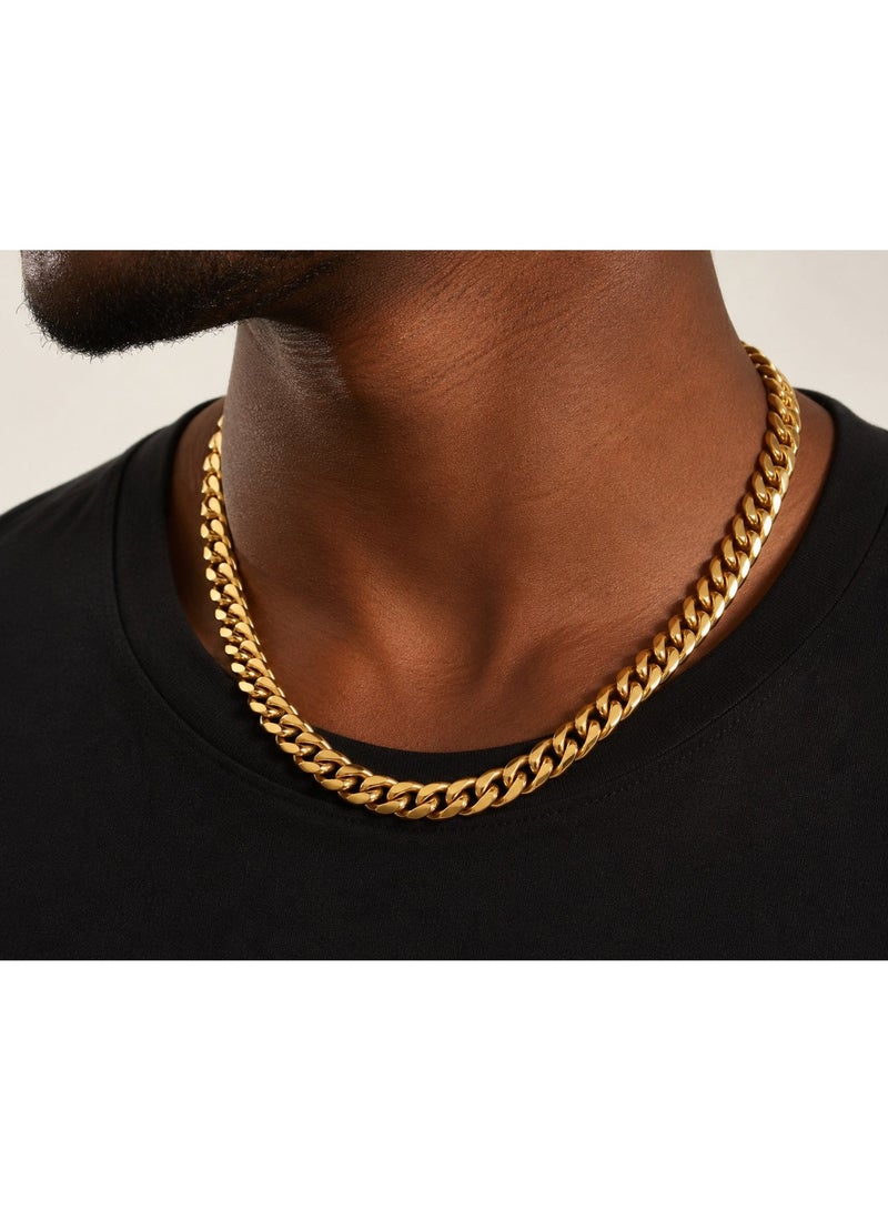 Le Paris Jewels Men's Miami Cuban Link Chain, 18K Gold Plated Stainless Steel, 9.50mm Width, 52cm Length - Image 2
