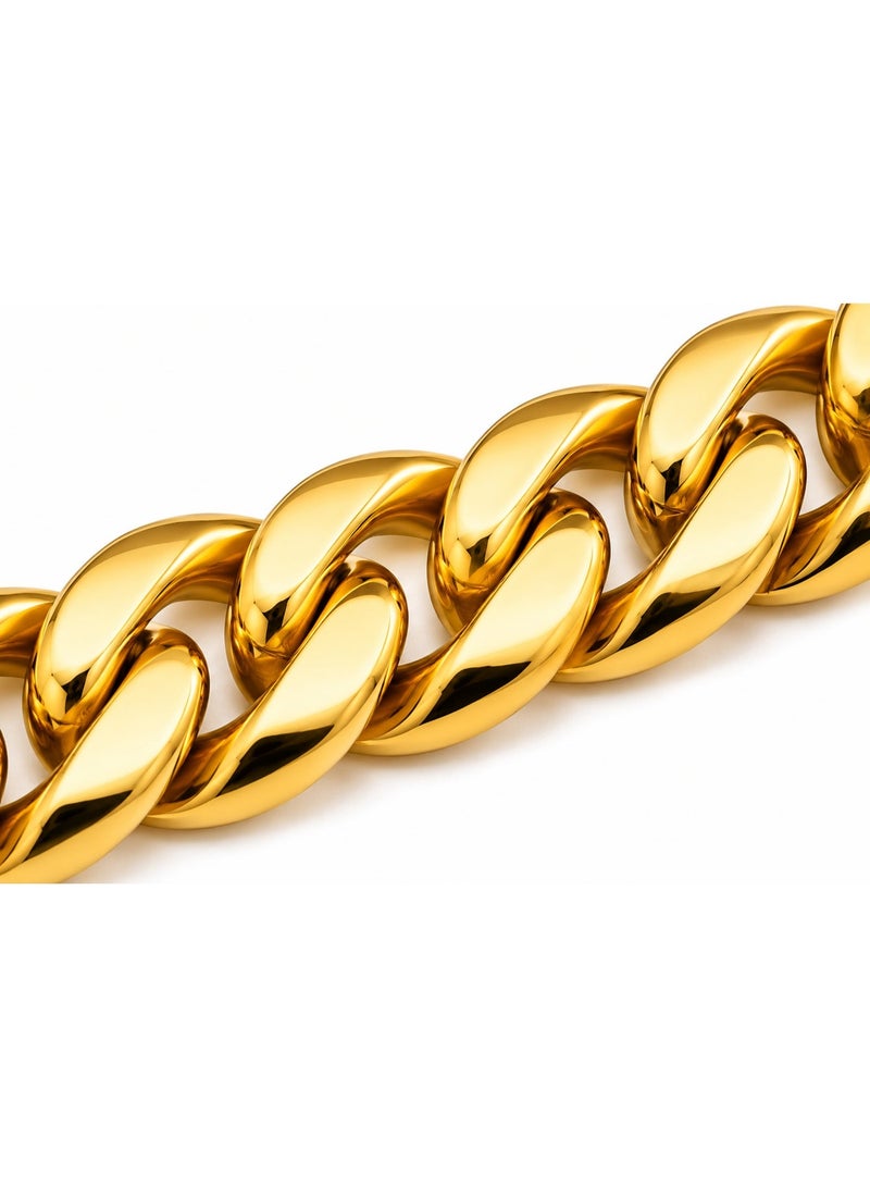 Le Paris Jewels Men's Miami Cuban Link Chain, 18K Gold Plated Stainless Steel, 9.50mm Width, 52cm Length - Image 3