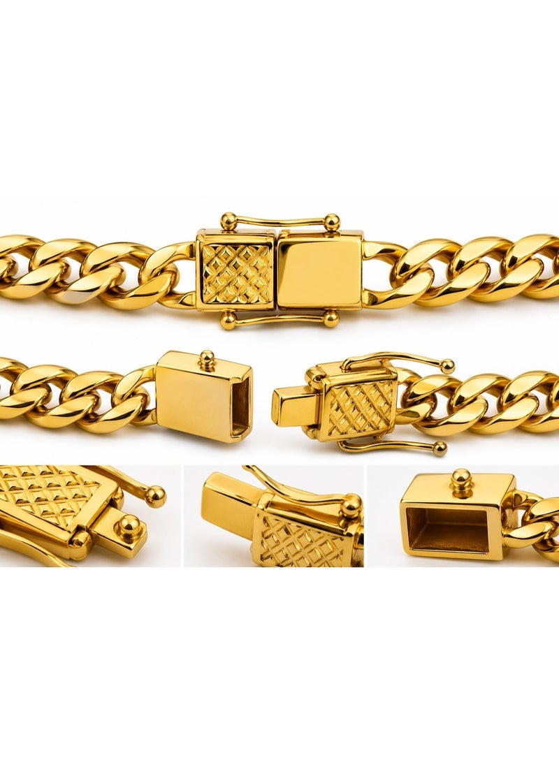 Le Paris Jewels Men's Miami Cuban Link Chain, 18K Gold Plated Stainless Steel, 9.50mm Width, 52cm Length - Image 5