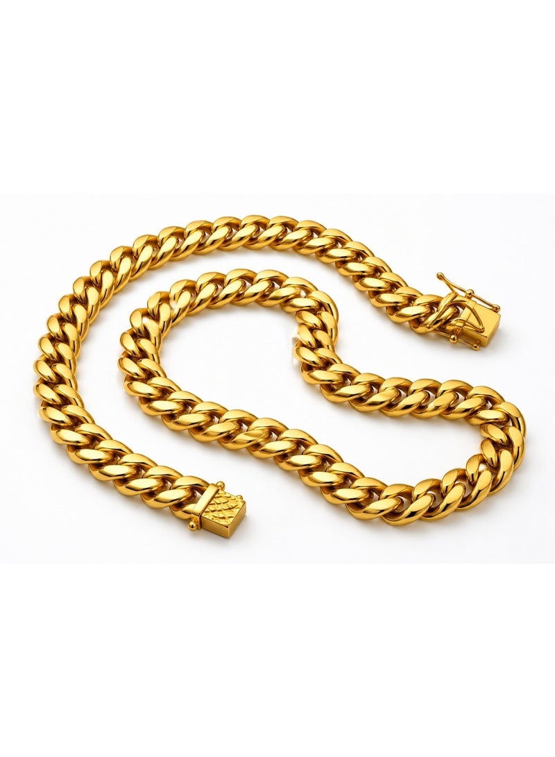 Le Paris Jewels Men's Miami Cuban Link Chain, 18K Gold Plated Stainless Steel, 9.50mm Width, 52cm Length - Image 4