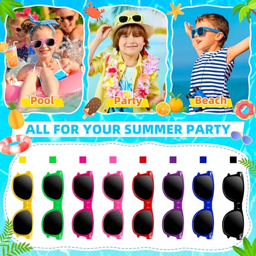 OCTERIC 16 Pcs Kids Sunglasses Bulk, Party Favors for Boys and Girls Age 3-8, Neon Sunglasses with UV400 Protection for Summer Beach Pool Party Birthday Graduation Classroom Prize Goody Bag Stuffers - Image 4