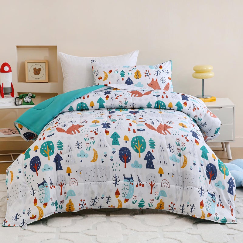 Homilay Twin Comforter Set for Kids, Boys, Girls, 4 Pieces Bed-in-a-Bag Bedding Set, All Season Ultra Soft Sheets Set with Comforter, Forest Fox - Image 2