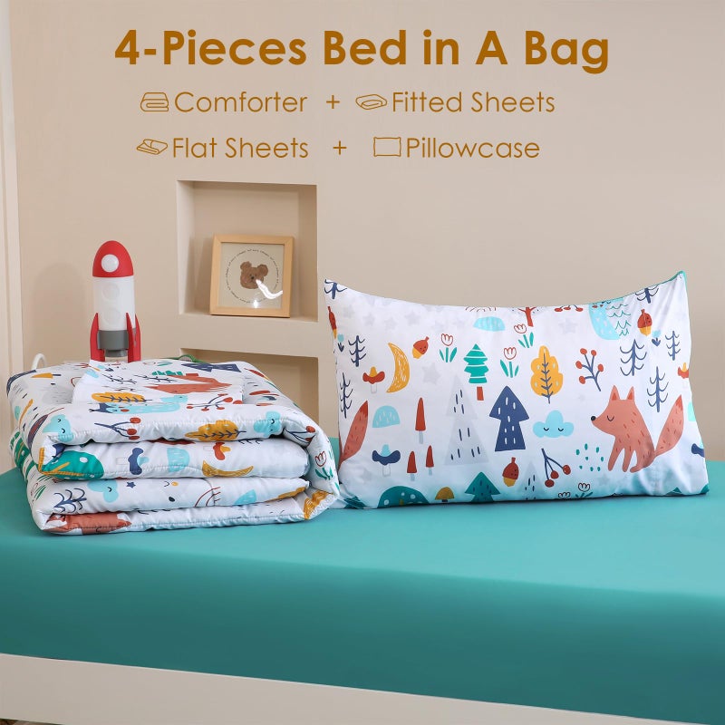 Homilay Twin Comforter Set for Kids, Boys, Girls, 4 Pieces Bed-in-a-Bag Bedding Set, All Season Ultra Soft Sheets Set with Comforter, Forest Fox - Image 3