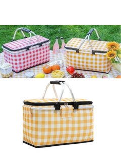 30L Foldable Large Insulated Picnic Basket, Outdoor Waterproof Leak-Proof Collapsible Camping Baskets with Lid and Handles, Folding Picnic Cooler Bag for Food Delivery, Take Outs, Shopping, Travel