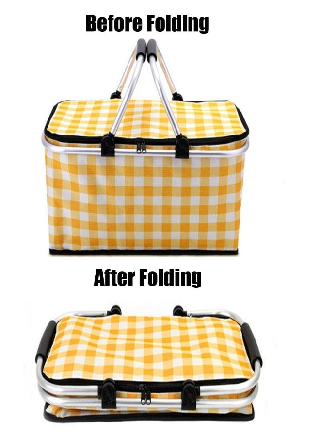haleemy - 30L Foldable Large Insulated Picnic Basket, Outdoor Waterproof Leak-Proof Collapsible Camping Baskets with Lid and Handles, Folding Picnic Cooler Bag for Food Delivery, Take Outs, Shopping, Travel - Image 1