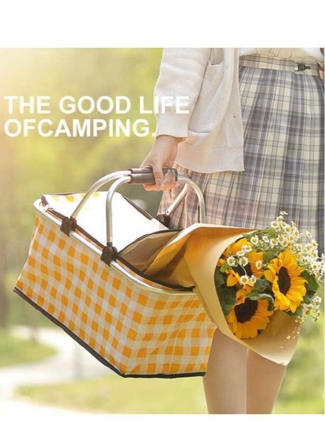 haleemy - 30L Foldable Large Insulated Picnic Basket, Outdoor Waterproof Leak-Proof Collapsible Camping Baskets with Lid and Handles, Folding Picnic Cooler Bag for Food Delivery, Take Outs, Shopping, Travel - Image 1