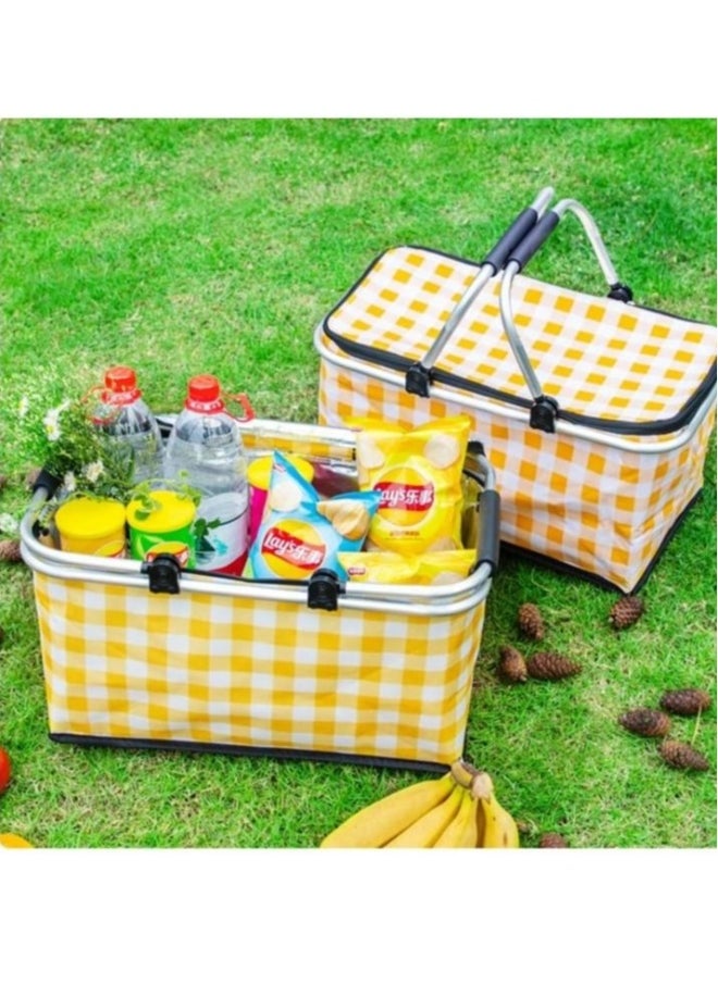 haleemy - 30L Foldable Large Insulated Picnic Basket, Outdoor Waterproof Leak-Proof Collapsible Camping Baskets with Lid and Handles, Folding Picnic Cooler Bag for Food Delivery, Take Outs, Shopping, Travel - Image 1