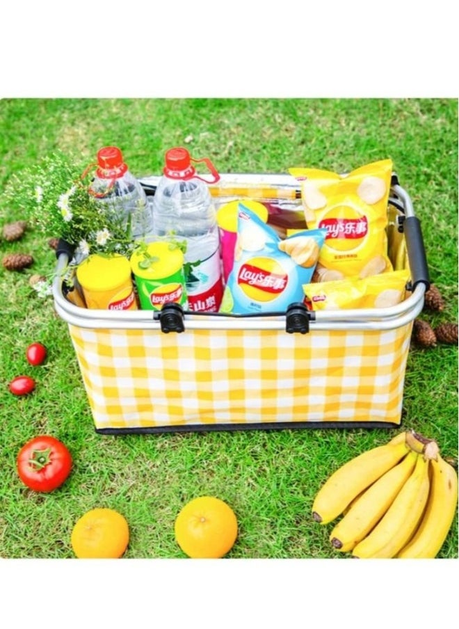 haleemy - 30L Foldable Large Insulated Picnic Basket, Outdoor Waterproof Leak-Proof Collapsible Camping Baskets with Lid and Handles, Folding Picnic Cooler Bag for Food Delivery, Take Outs, Shopping, Travel - Image 1