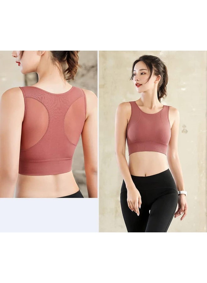 Rubik Sports Bra for Women, Shockproof Quick Dry Padded Seamless Sports Bra for Yoga Gym Training Running Workout Fitness (Brick Red, X-Large) - Image 2