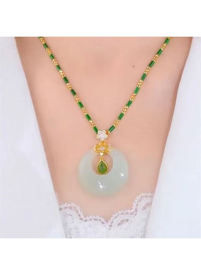 Akali Elegant Green Jade Circle Pendant Necklace with Gold and Diamond Details – Symbol of Harmony and Prosperity - Image 2