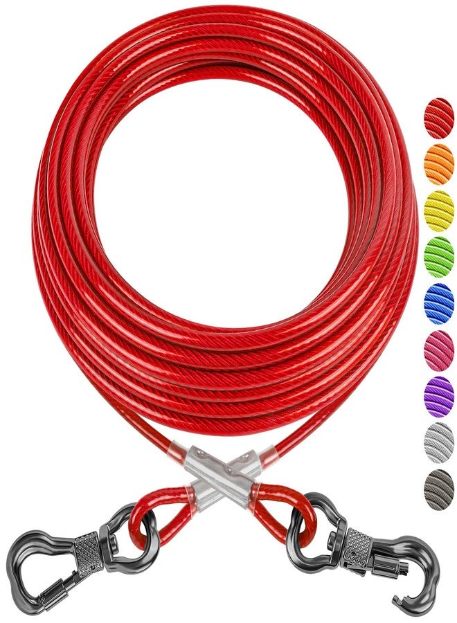 XiaZ Dog Tie Out Cable, Heavy Duty Dog Chains for Outside with Lockable Hook, Pet Runner Cable Leads for Yard, Dogs Line Tether for Small Medium Dogs Up to 125 LBS (25FT, Red) - Image 1