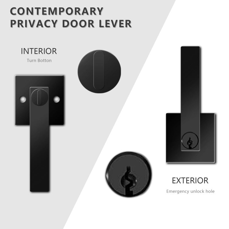 DSJJBLL Matte Black Door Handle Heavy Duty, Keyed Alike Entry Door Lever, Door Knobs with Lock and Key, Square Door Lever for Bedroom, Bathroom and Front Door - Image 4