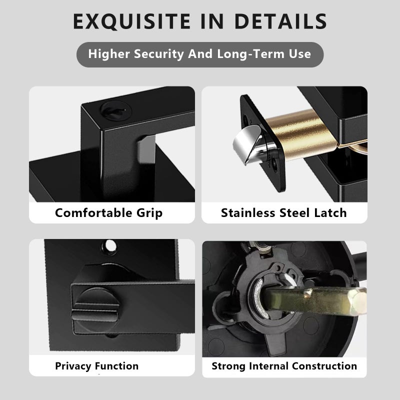 DSJJBLL Matte Black Door Handle Heavy Duty, Keyed Alike Entry Door Lever, Door Knobs with Lock and Key, Square Door Lever for Bedroom, Bathroom and Front Door - Image 5