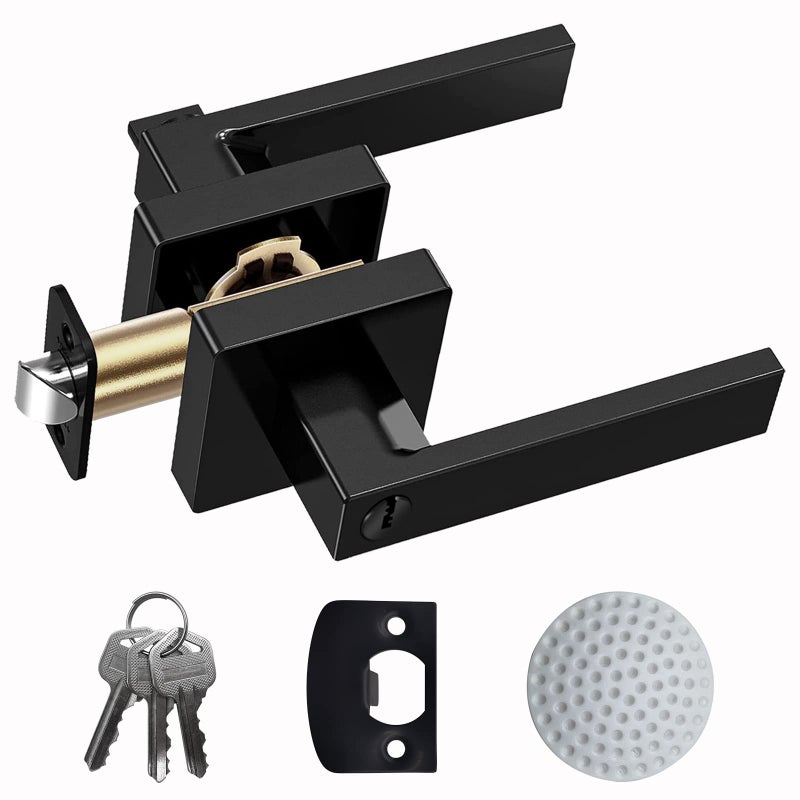 DSJJBLL Matte Black Door Handle Heavy Duty, Keyed Alike Entry Door Lever, Door Knobs with Lock and Key, Square Door Lever for Bedroom, Bathroom and Front Door - Image 1