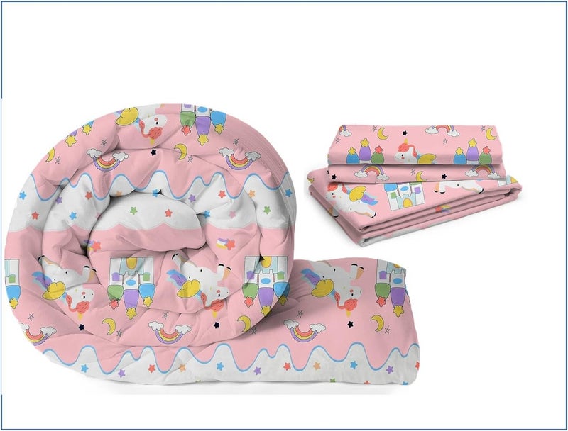 Filymore Cute Star Unicorn 3-Piece Kids Bedding Set – Single Bed Comforter, Matching Bedsheet & Pillow Cover – Soft Peach abd White Design for Children’s Room(90X60) inch - Image 1