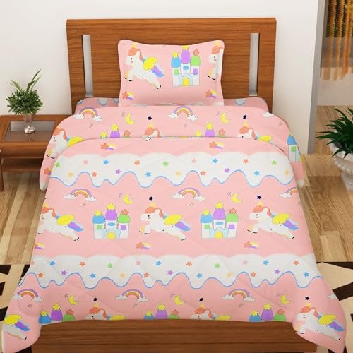 Filymore Cute Star Unicorn 3-Piece Kids Bedding Set – Single Bed Comforter, Matching Bedsheet & Pillow Cover – Soft Peach abd White Design for Children’s Room(90X60) inch - Image 2
