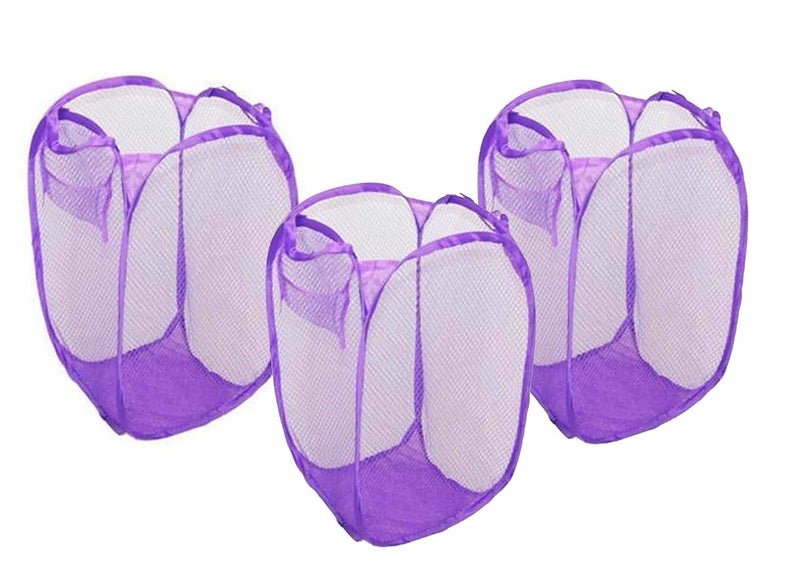 Kitchwish Nylon Mesh Laundry Basket 20 Ltr Purple Pack of 3 - Image 1