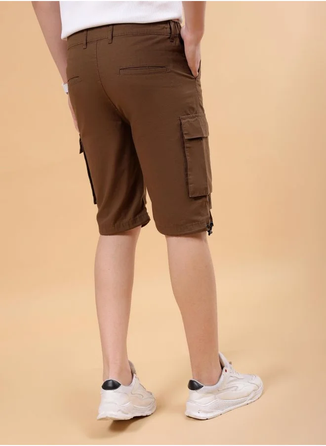 The Indian Garage Co Men Relaxed Fit Solid Mid-Rise Cargo Parachute Shorts