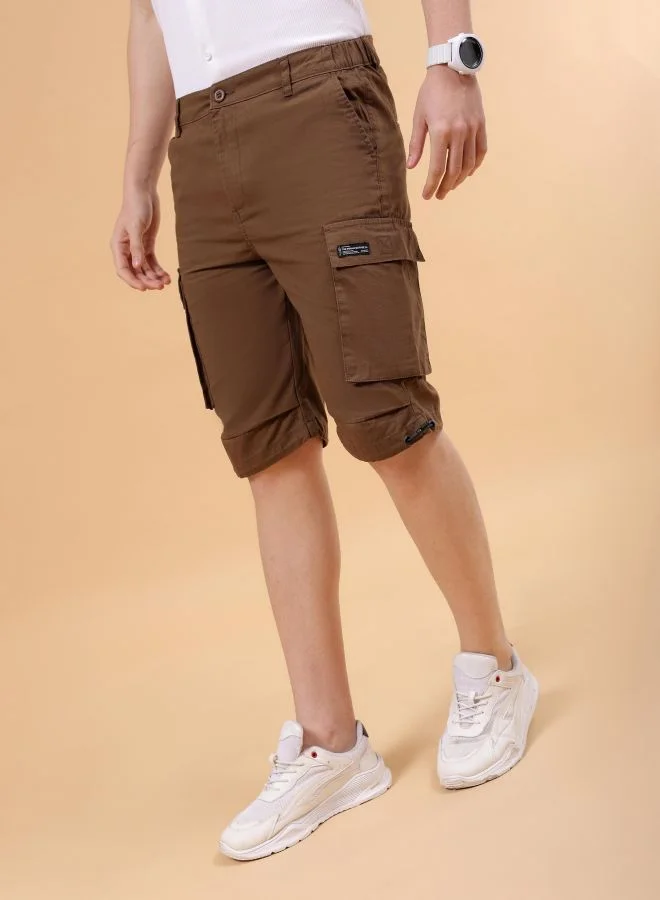 The Indian Garage Co Men Relaxed Fit Solid Mid-Rise Cargo Parachute Shorts