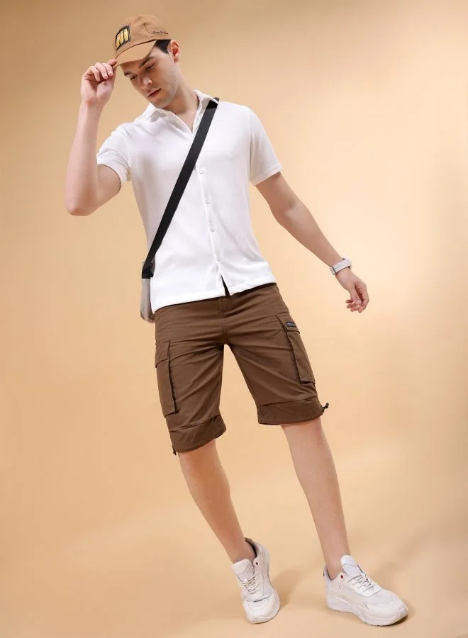 The Indian Garage Co Men Relaxed Fit Solid Mid-Rise Cargo Parachute Shorts