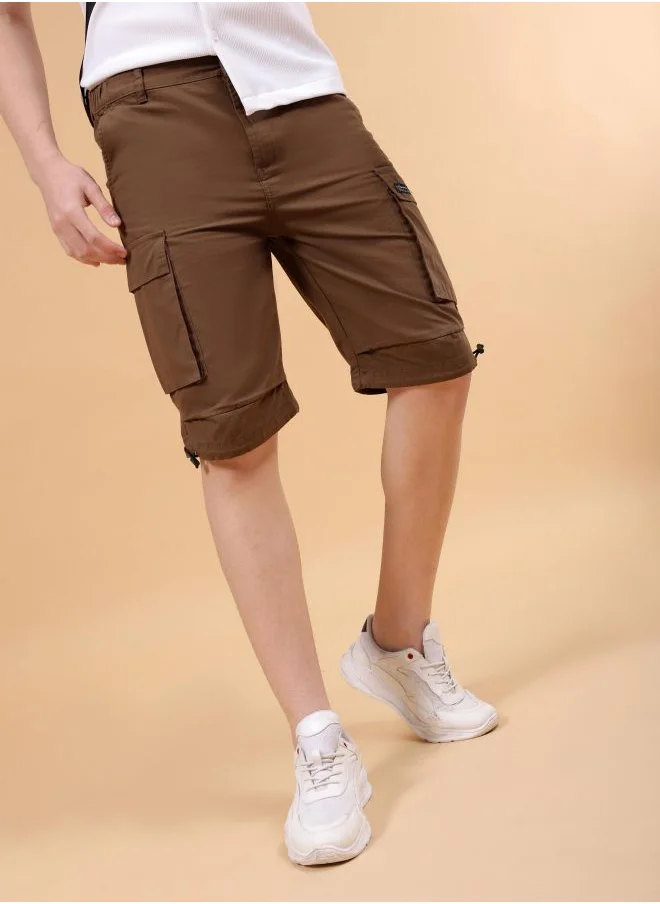 The Indian Garage Co Men Relaxed Fit Solid Mid-Rise Cargo Parachute Shorts
