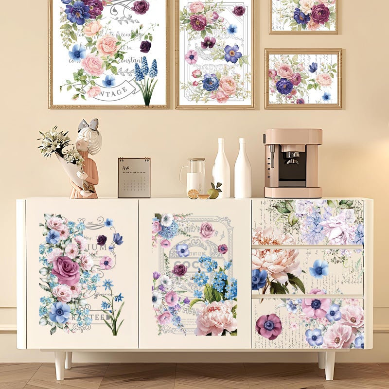Wxiben Flower Rub on Transfers for Crafts and Furniture - Wxiben 6 Sheets Retro Floral Word Rub on Transfers for Furniture Roses Plant Rub on Transfer Stickers Decals for Wood DIY Craft Office Home Decor - Image 5