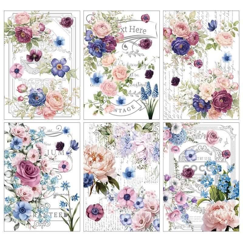 Wxiben Flower Rub on Transfers for Crafts and Furniture - Wxiben 6 Sheets Retro Floral Word Rub on Transfers for Furniture Roses Plant Rub on Transfer Stickers Decals for Wood DIY Craft Office Home Decor - Image 1