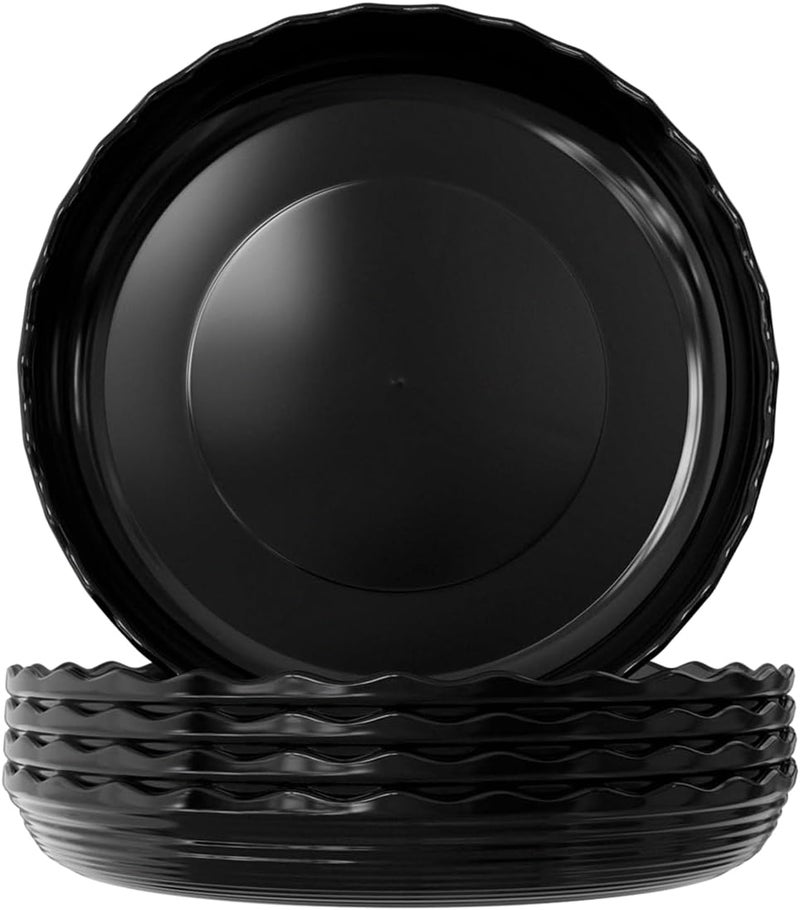 مجموعة من 5 صحون أواني نباتات سوداء متينة، صحن زهور دائري، صحن أواني بلاستيكي، حاويات نباتات، أطباق نباتات للاستخدام الداخلي والمنزلي والحديقة الخارجية (16 سم) - Image 1