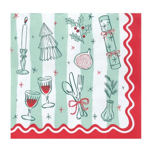 Talking Tables 20 x Christmas Eco Paper Napkins Patterned Disposable Serviettes for Xmas and Thanksgiving Made with Recycled Paper Holiday Napkins Elegant Red and Green Festive Tableware 13 Decoupage - Image 1