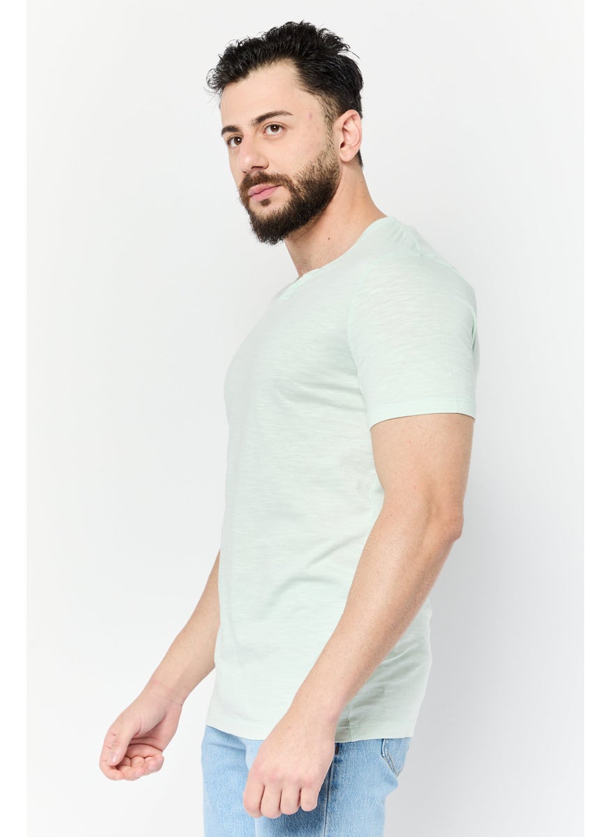 Jack Jones Men Split Neck Short Sleeves Heather T-Shirt, Light Green  - Image 2