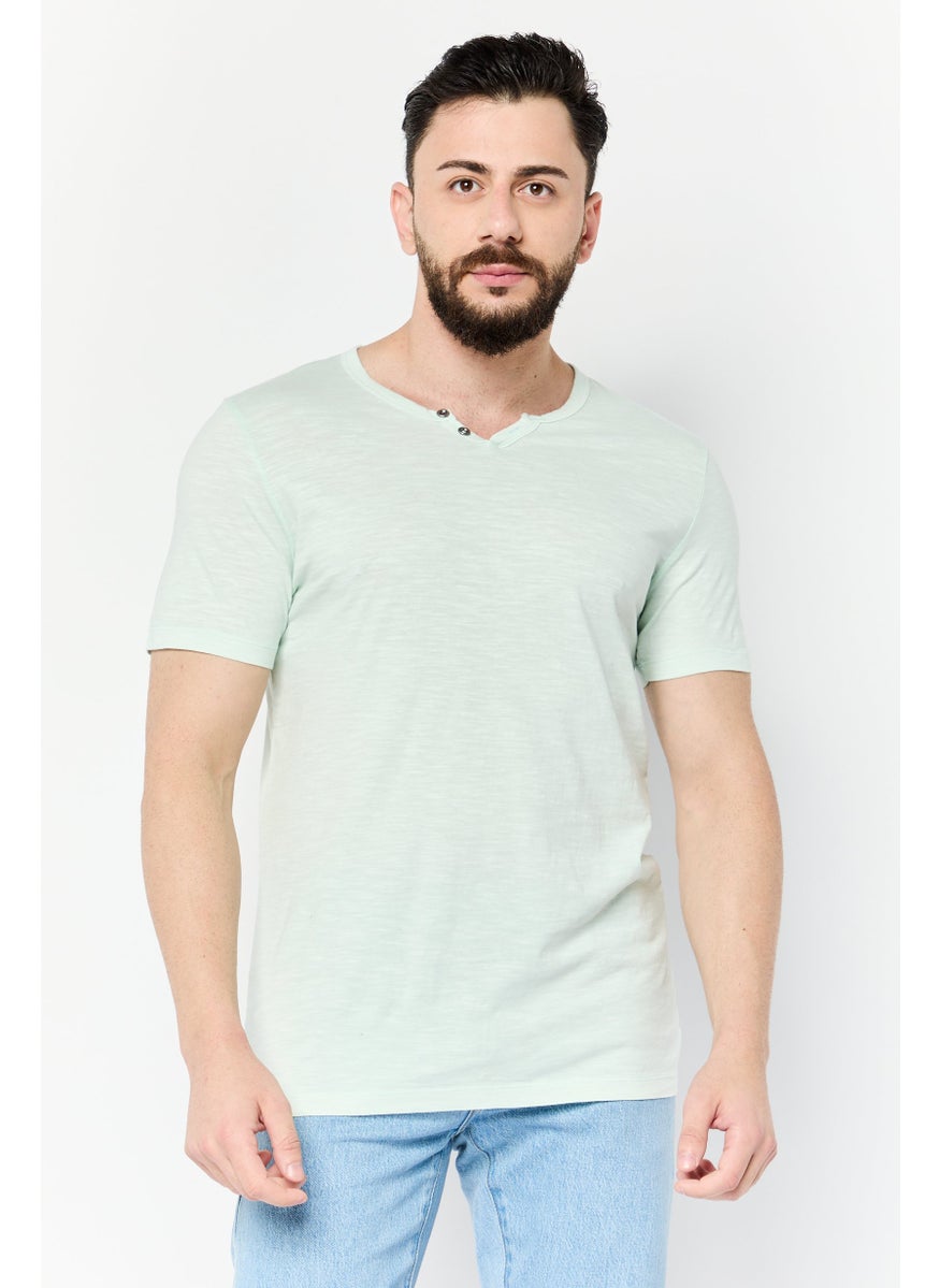 Jack Jones Men Split Neck Short Sleeves Heather T-Shirt, Light Green  - Image 1
