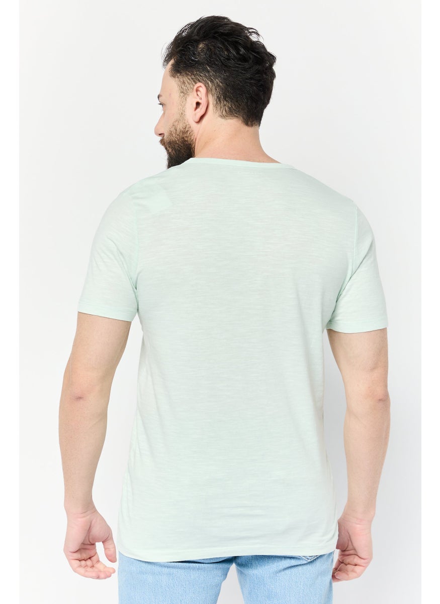 Jack Jones Men Split Neck Short Sleeves Heather T-Shirt, Light Green  - Image 4
