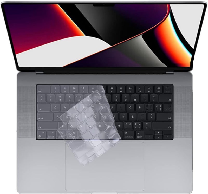eWINNER Transparent Silicone Keyboard Cover for MacBook Air 13.6" M2 & MacBook Pro 14" M1 Pro/Max & 16" M1 Pro Max - US Layout - Image 1