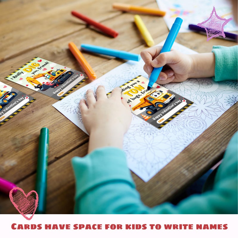MAPDTWO 36 Packs Construction Valentines Day Cards - Construction Valentines Day Card for Classroom School, Boys, Children - 3.2''x 4.7'' Cute 6 Designs Exchange Cards - Image 4