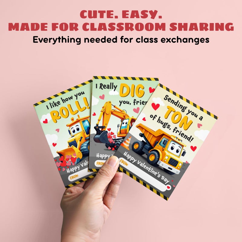 MAPDTWO 36 Packs Construction Valentines Day Cards - Construction Valentines Day Card for Classroom School, Boys, Children - 3.2''x 4.7'' Cute 6 Designs Exchange Cards - Image 3