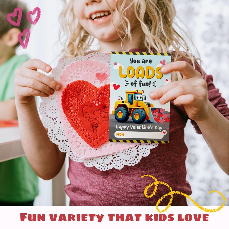 MAPDTWO 36 Packs Construction Valentines Day Cards - Construction Valentines Day Card for Classroom School, Boys, Children - 3.2''x 4.7'' Cute 6 Designs Exchange Cards - Image 5