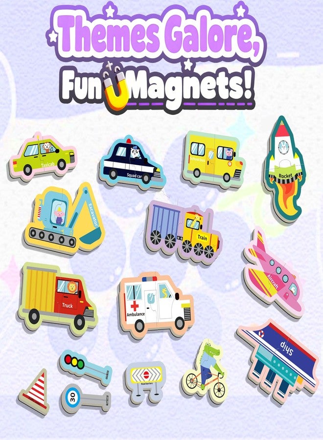 Flamax 2 Piece Puzzles for Toddlers 1-3 - 15 Self - Correcting Vehicle Magnetic Matching Puzzle for Toddler 1-3 for Fridge & Whiteboard, Heads and Tails Toddler Puzzle, 2 Piece Puzzles for Toddlers 1-3 - Image 2