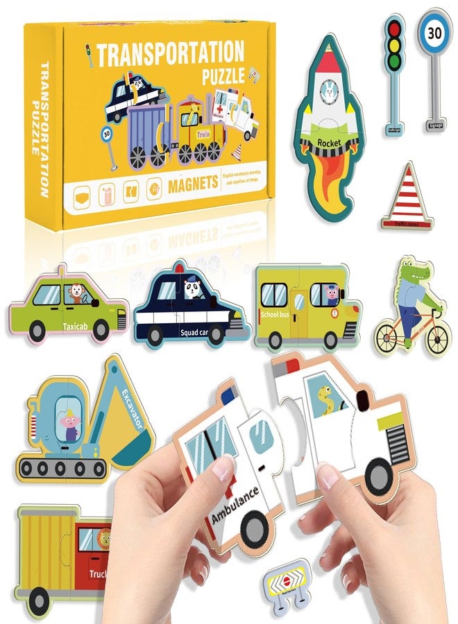 Flamax 2 Piece Puzzles for Toddlers 1-3 - 15 Self - Correcting Vehicle Magnetic Matching Puzzle for Toddler 1-3 for Fridge & Whiteboard, Heads and Tails Toddler Puzzle, 2 Piece Puzzles for Toddlers 1-3 - Image 1