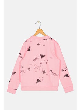 Adidas Kids Girl Sportswear Fit Allover Printed Sweatshirt, Pink  - Image 2