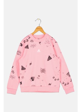 Adidas Kids Girl Sportswear Fit Allover Printed Sweatshirt, Pink  - Image 1
