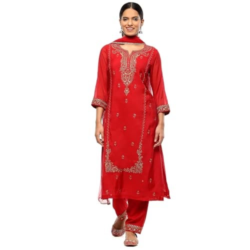 Biba Women's Red Polyester Blend A Line Suit Set_40 - Image 1