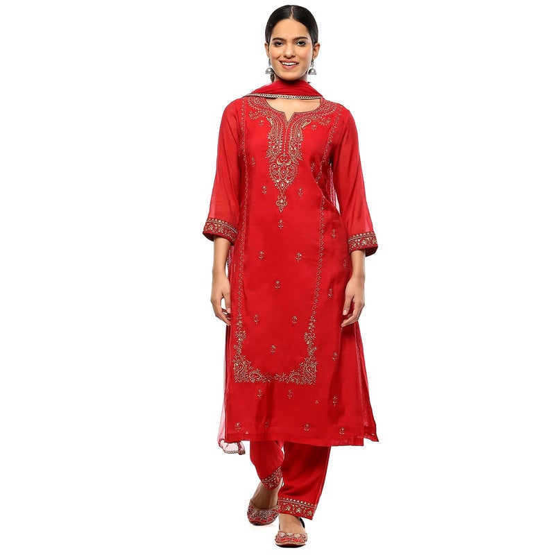 Biba Women's Red Polyester Blend A Line Suit Set_40 - Image 2