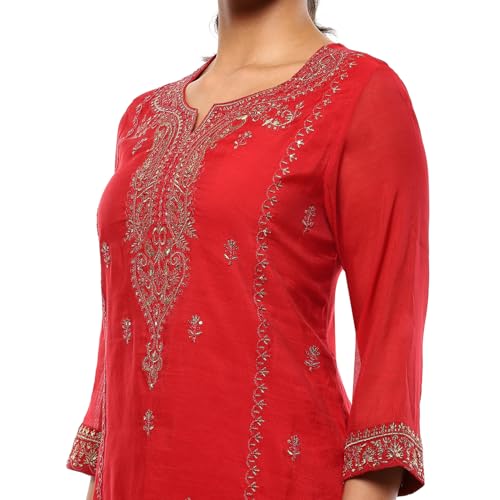 Biba Women's Red Polyester Blend A Line Suit Set_40 - Image 3
