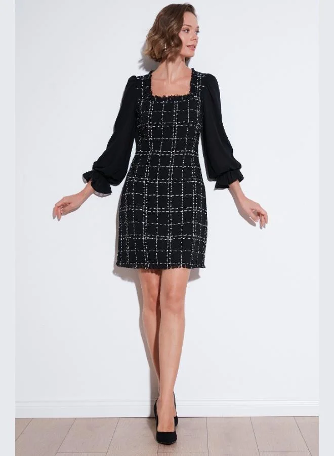 Lela Lela Regular Fit Square Neck Balloon Chiffon Sleeve Mini Dress Women's Dress 611EL0532