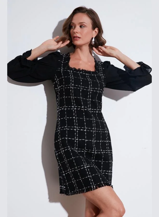 Lela Lela Regular Fit Square Neck Balloon Chiffon Sleeve Mini Dress Women's Dress 611EL0532